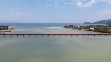 ドローンで空撮した京都丹後鉄道の由良川橋梁