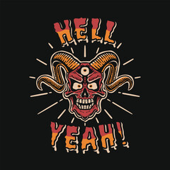 horned devil skull illustration with black background