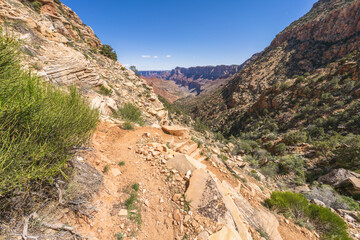 Hiking the tanner trail in grand canyon national park in arizona, usa