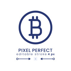 Bitcoin linear desktop icon. Virtual money. Financial technology. Mining software. Pixel perfect 128x128, outline 4px. GUI, UX design. Isolated user interface element for website. Editable stroke