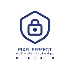 Protection linear desktop icon. Shield with lock. System security. Internet privacy. Pixel perfect 128x128, outline 4px. GUI, UX design. Isolated user interface element for website. Editable stroke