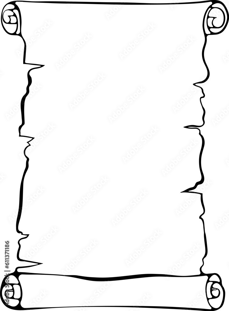 Aufkleber vertical scroll unrolled papyrus paper. ancient scroll with copyspace. vector illustrations in hand 
