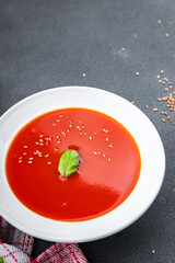 tomato cold soup gazpacho first course healthy meal food snack on the table copy space food background rustic top view 