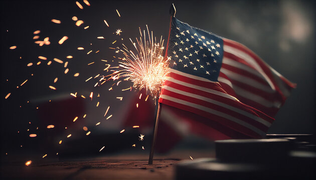 Vintage Celebration With Sparklers july 4th celebration. American flag for Memorial Day, white graves, 4th of July, Labour Day. Ai generated image