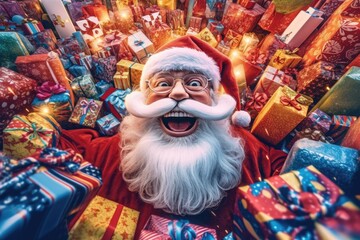 santa claus with christmas gifts - Illustration created with  generative ai - obrazy, fototapety, plakaty