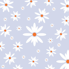 Daisy cute seamless pattern. Floral retro style simple motif - 611374114