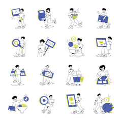 Collection of Business and Ecommerce Linear Illustrations  