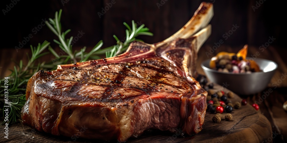 Sticker AI Generated. AI Generative. Photo illustration of bbq grill tomahawak angus steak on bone. Restaurant fresh meat lifestyle vibe. Graphic Art