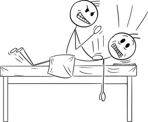 Painful Back Massage Therapy, Vector Cartoon Stick Figure Illustration