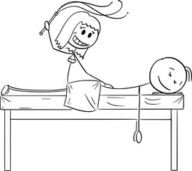 BDSM Massage, Vector Cartoon Stick Figure Illustration