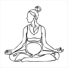 One continuous single drawing line Vector illustration of yoga pose for pregnant. International yoga day.