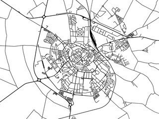 Vector road map of the city of  Beja in Portugal on a white background.