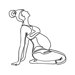One continuous single drawing line Vector illustration of yoga pose for pregnant. International yoga day.