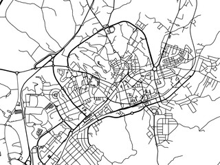 Vector road map of the city of  Castelo Branco in Portugal on a white background.