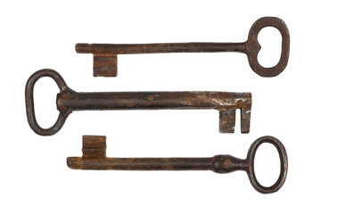 set old rusty key isolated on white background