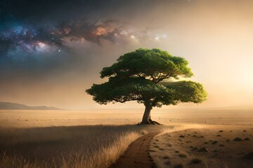 Majestic Tree, Fantasy World, Mythical Landscape, Magical Tree, Mystical Atmosphere, Lonely Tree