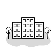 Office building Icon in white flat glyph, filled style isolated on white background. Vector illustration.