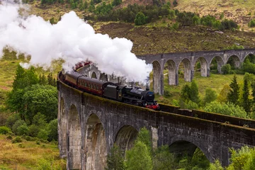 Cercles muraux Viaduc de Glenfinnan Steam Train on Glenfinnan Viaduct in Scotland