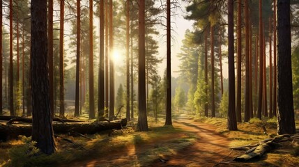 Obraz premium A Majestic Forest of Towering Pine Trees