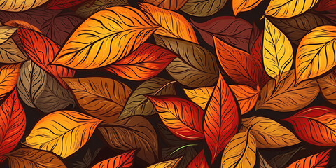 Fototapeta premium orange background with texture of fallen autumn leaves. Generative AI