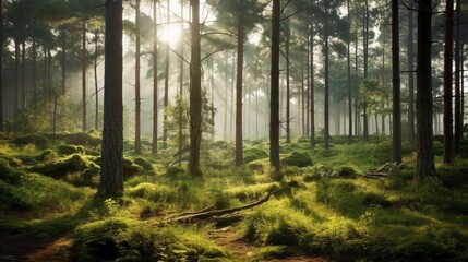 Fototapeta premium A Majestic Forest of Towering Pine Trees