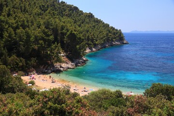 Korcula Island, Croatia. Pupnatska Luka beach. Korcula Island Adriatic Sea coast landscape.