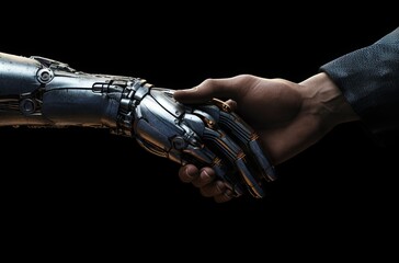 A Man and Robot Handshake: Embracing the Future of Technology and Collaboration