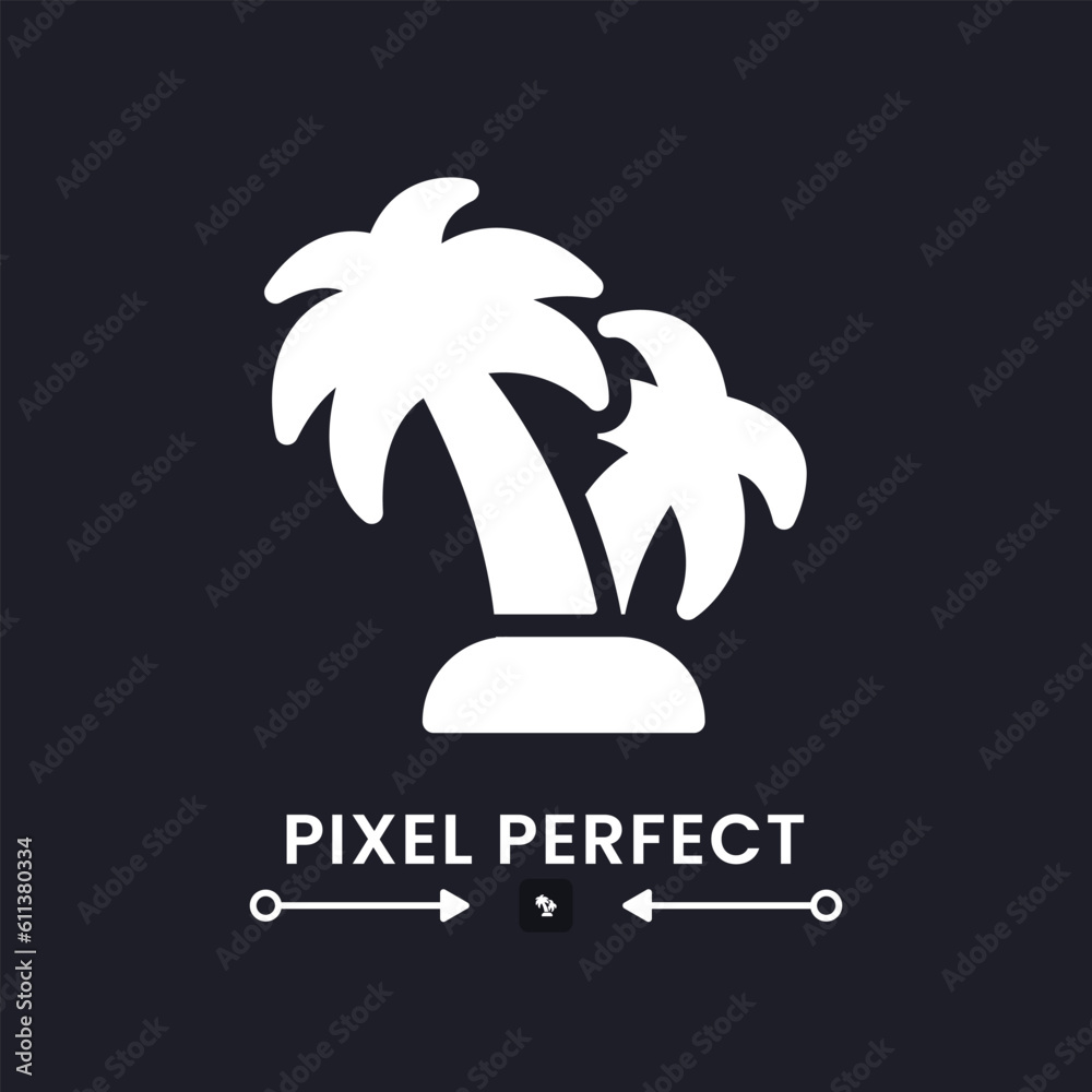 Poster palm tree white solid desktop icon. summer vacation. tropical island. tourism and travel. pixel perf