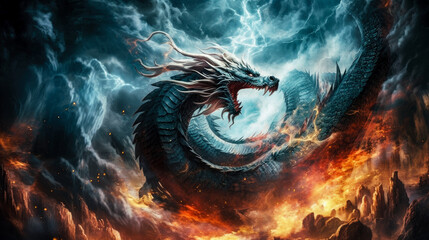A powerful dragon with elemental powers surrounded by swirling elemental energies. Generative AI technology.