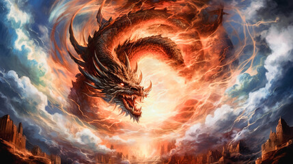 A powerful dragon with elemental powers surrounded by swirling elemental energies. Generative AI technology.