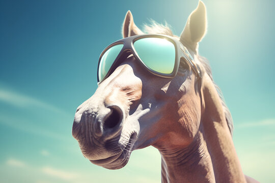 a picture of a horse wearing sunglasses. Generative AI.
