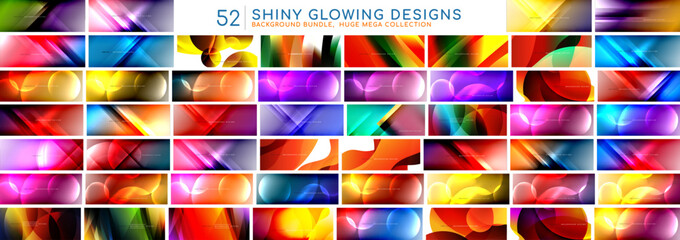 Mega collection of shiny light effect designs with orange and yellow colors. Abstract backgrounds bundle for wallpaper, banner, background, landing page, wall art, invitation, prints, posters