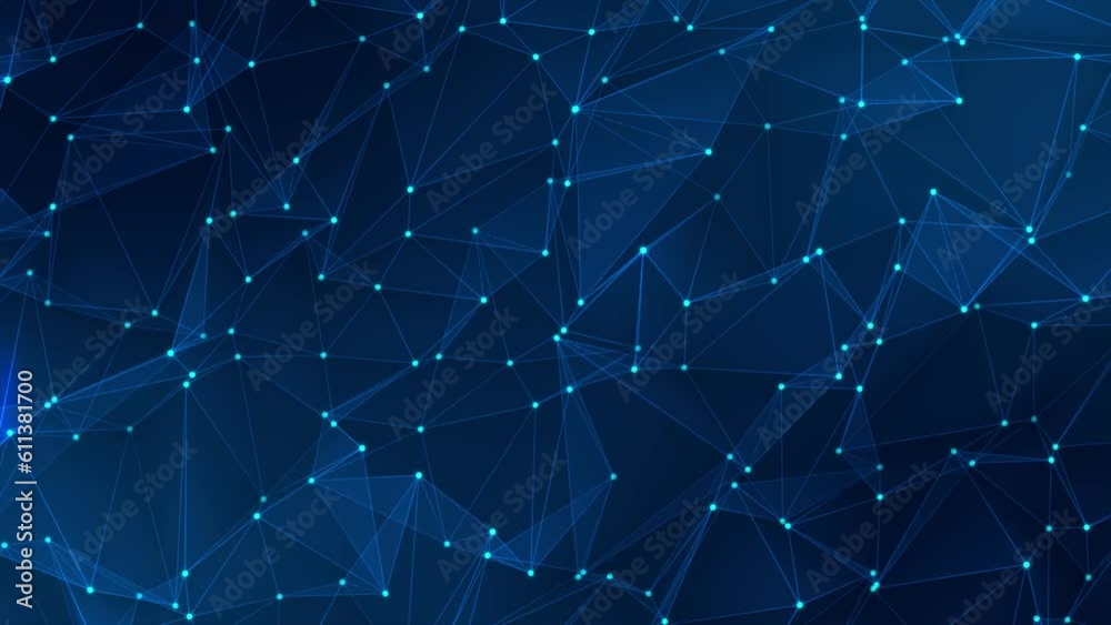 Poster digital dots and lines are animated in blue abstract background. background in technology. structure