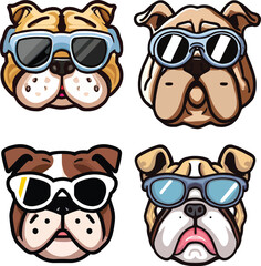 Cartoon dog head set, bull dog with sun glasses