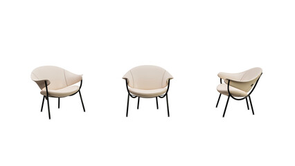 Front and side views of modern armchairs