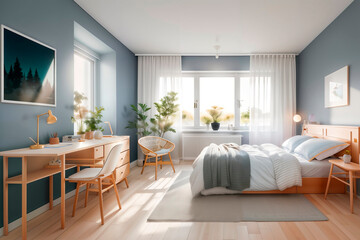 Fototapeta premium Bedroom in scandinavian style. Generative AI