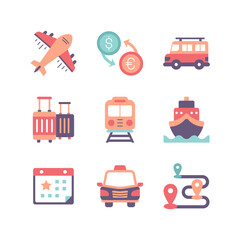 Tourism and Travel Icon Set in Flat Style Icon
