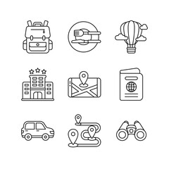Tourism and Travel Icon Set in Outline Line Style
