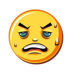Tired smiley. Yellow round cartoon smiley. Vector clipart.