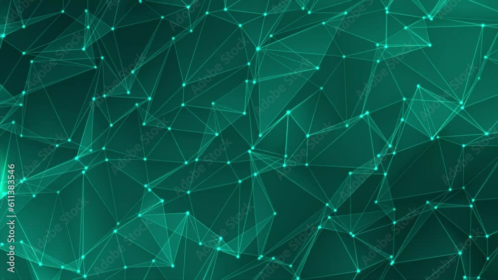 Poster abstract blue plexus of moving glowing dots and lines with three dimensional shape. network or digit