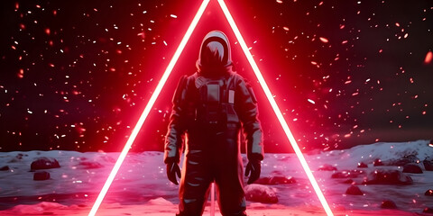 Spaceman the planet. Astronaut with neon lights. AI generated.
