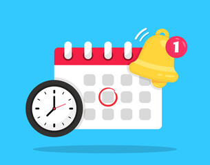 Reminder in calendar on blue background. Notice of important schedule date. The concept of goal setting and workflow planning. Calendar deadline, event notification push message. Vector