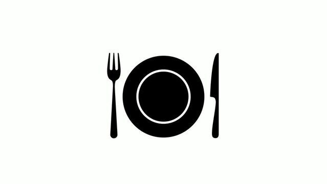 Knife, plate and fork animated icon isolated on white background