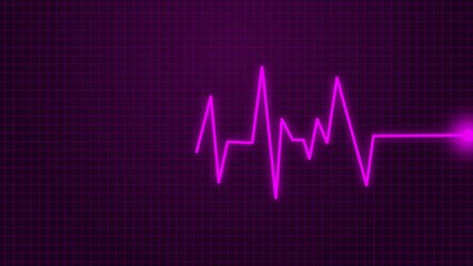 Heartbeat line with neon effect in a smooth loop. Monitor for Heartbeat, EKG, Cardiogram Loopable. Animation of a heart monitor looping continuously. magenta color line that pulses EKG machine.