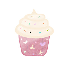 pink cupcake isolated on white