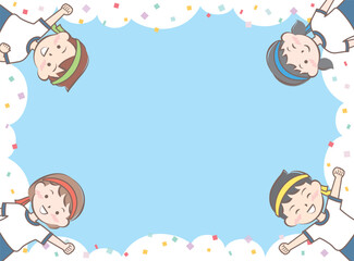 体操着の子供たちのフレーム　運動会　鉢巻