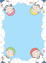 体操着の子供たちのフレーム　運動会　帽子