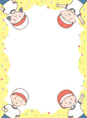 体操着の子供たちのフレーム　運動会　帽子