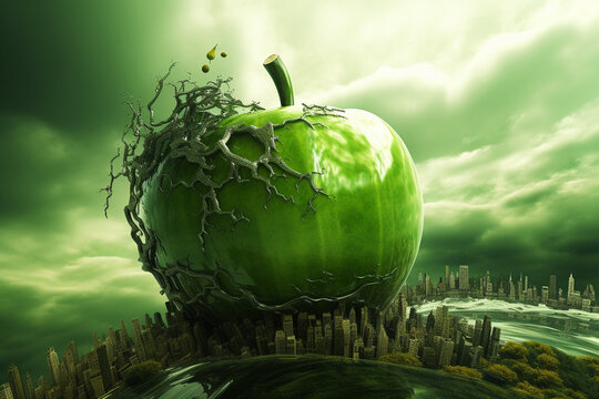 green apple over the city