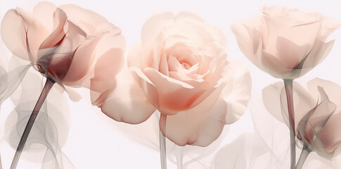 romantic wallpaper banner  pink roses pattern, generative ai illustration